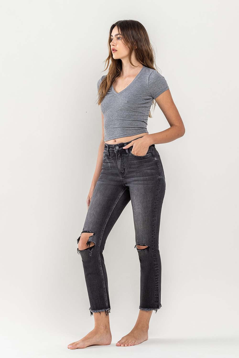 Astir Dream High Rise Distressed Cropped Denim