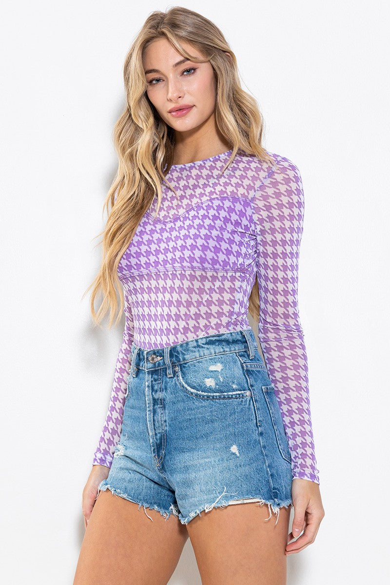 Retro Checkered Mesh Body Suit