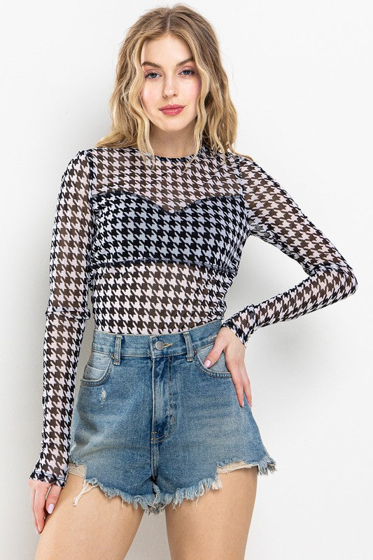Retro Checkered Mesh Body Suit