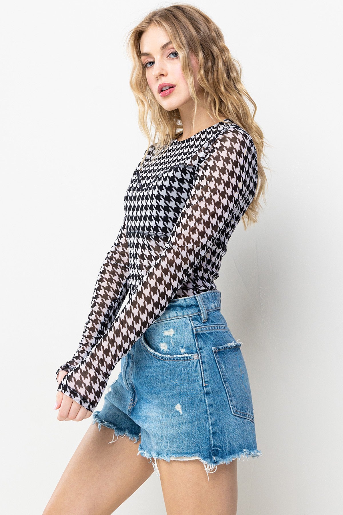 Retro Checkered Mesh Body Suit