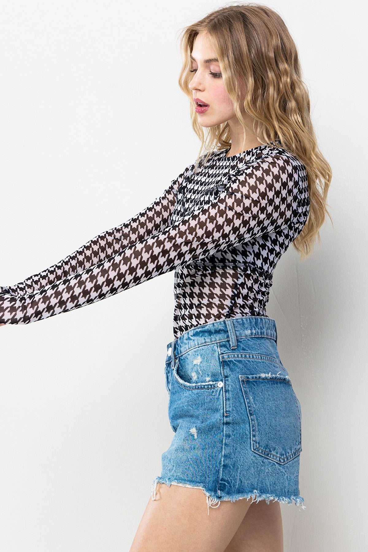 Retro Checkered Mesh Body Suit