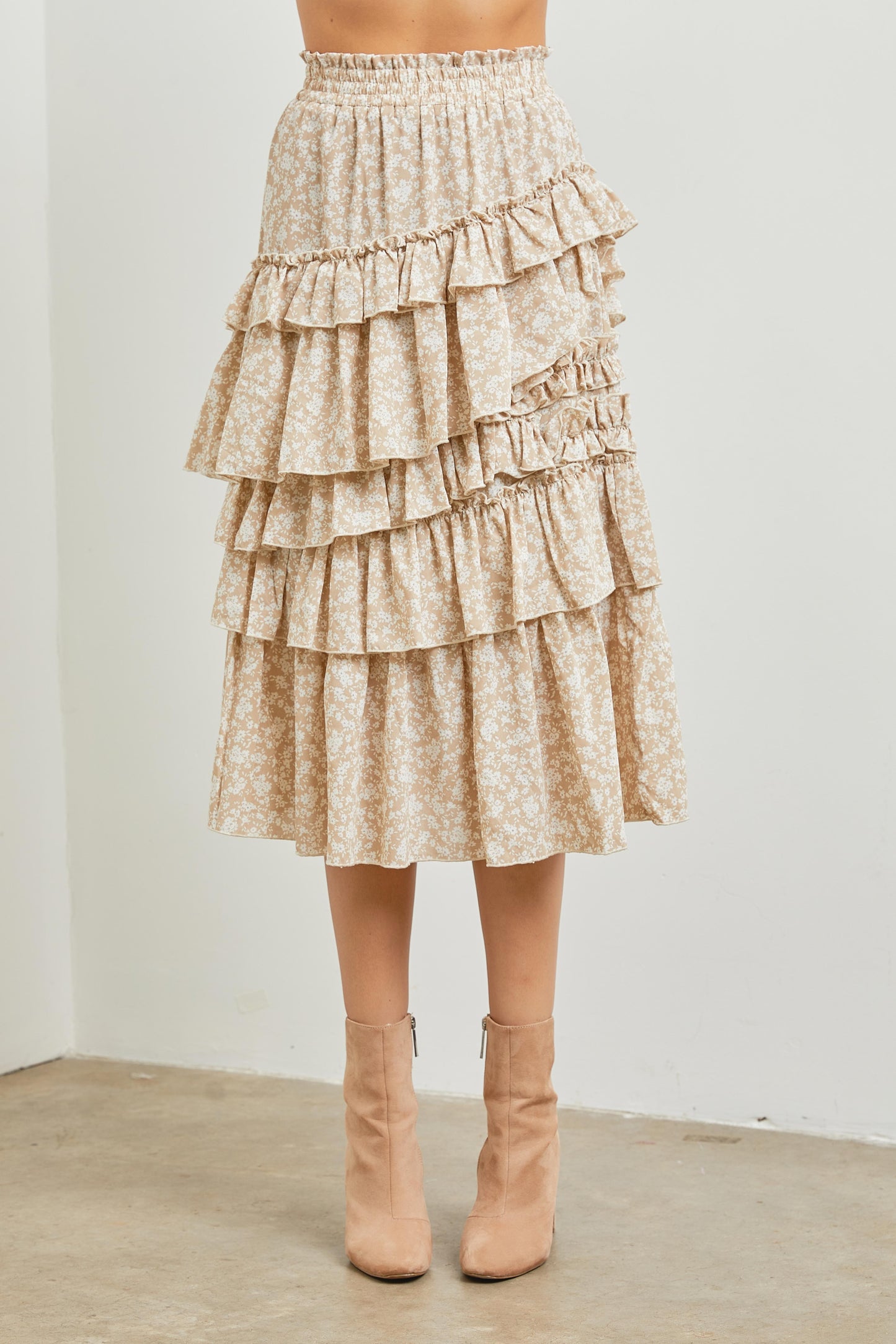 Cora Floral Print Ruffled Tiered Skirt