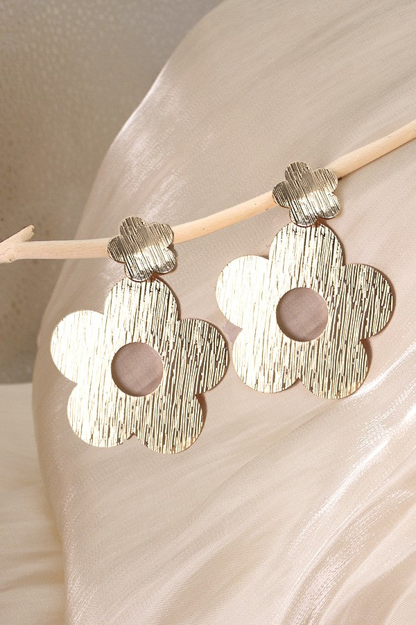 Double Flat Flower Etched Earrings