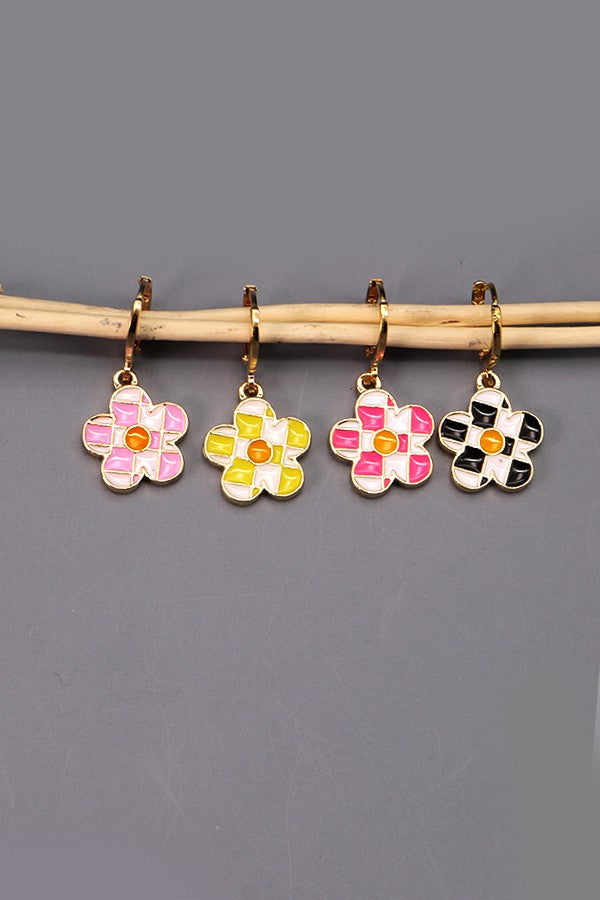 Fun Flower Checkered Drop Earrings