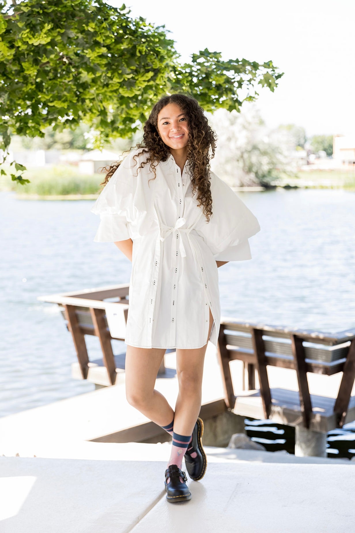 What A Trend Puff Sleeve Shirt Dress