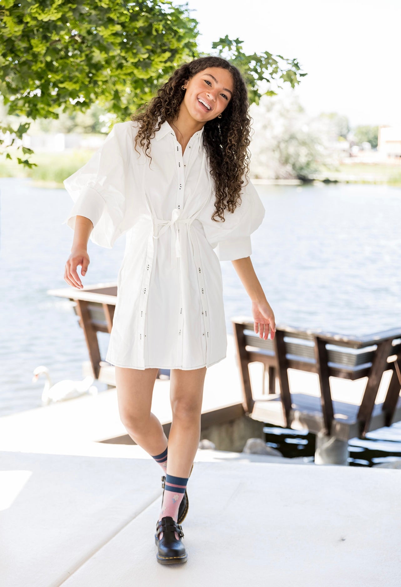 What A Trend Puff Sleeve Shirt Dress