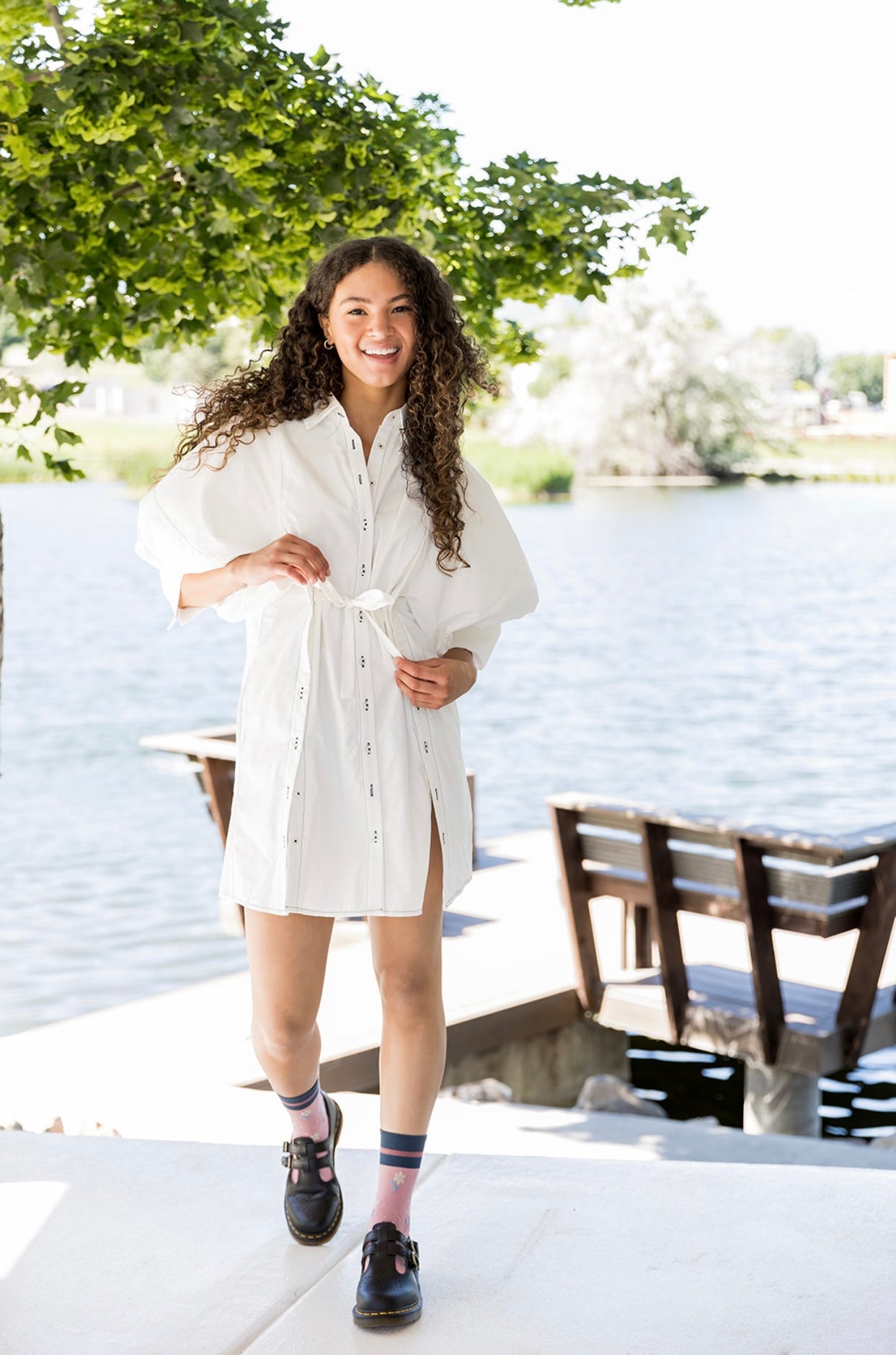 What A Trend Puff Sleeve Shirt Dress