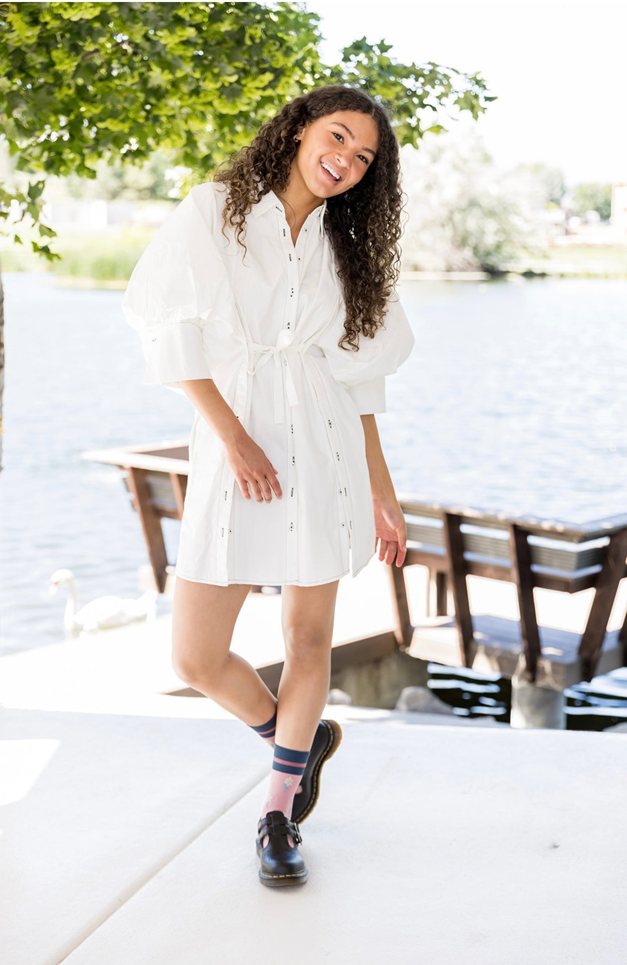 What A Trend Puff Sleeve Shirt Dress