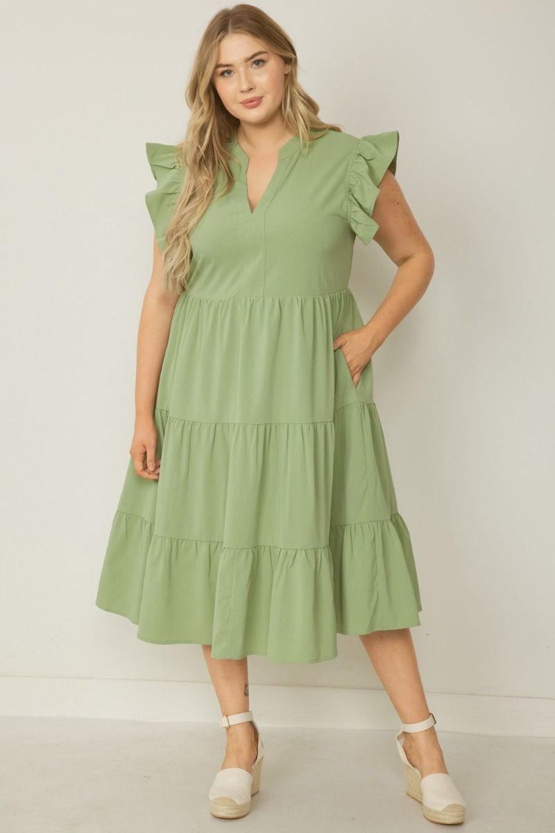 Rachel Ruffle Sleeve Tiered Midi Dress