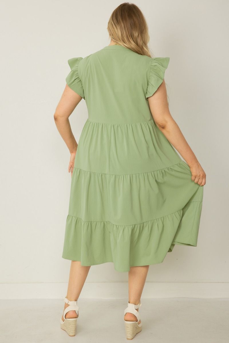 Rachel Ruffle Sleeve Tiered Midi Dress