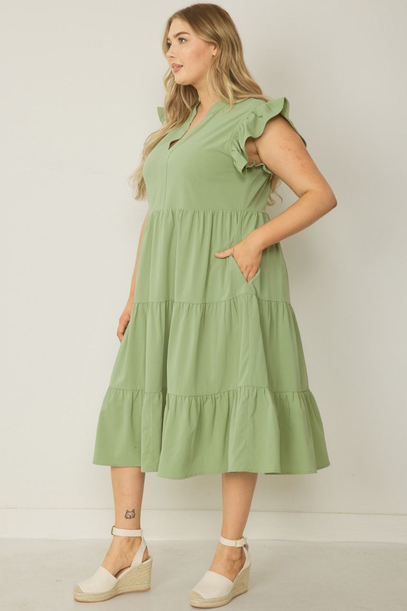Rachel Ruffle Sleeve Tiered Midi Dress