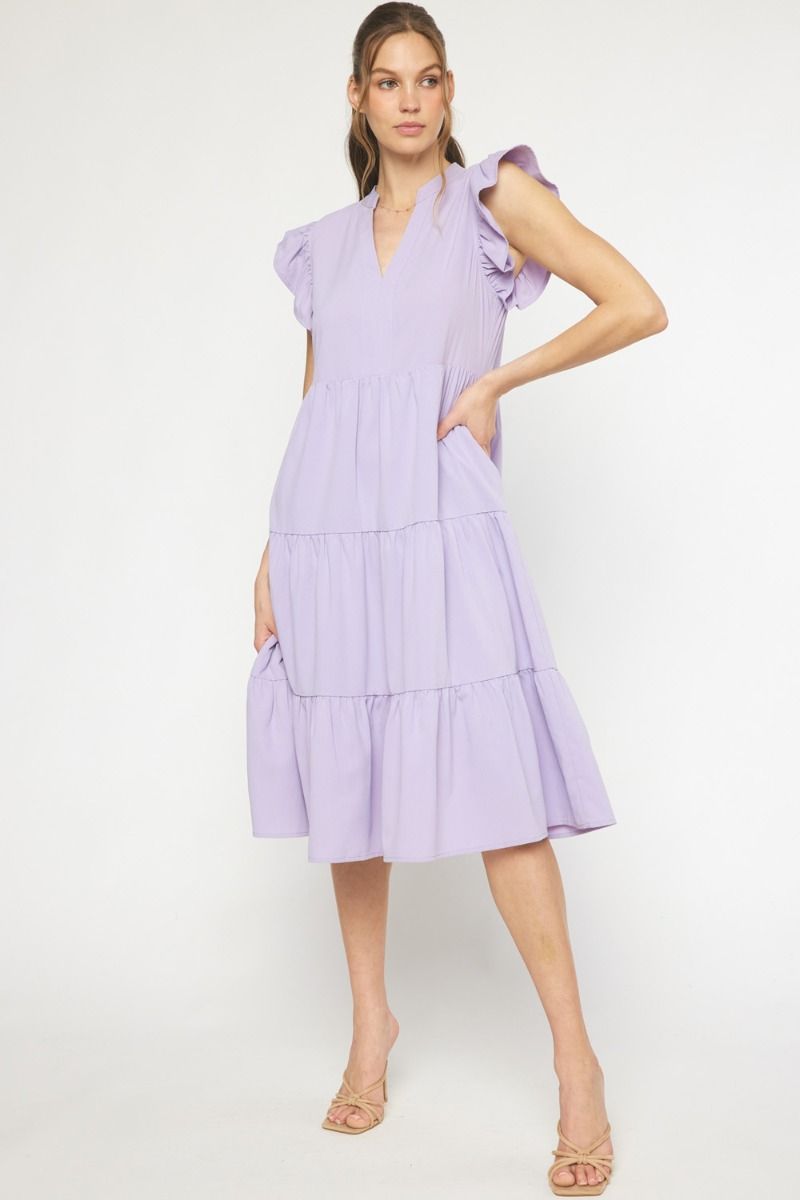 Rachel Ruffle Sleeve Tiered Midi Dress