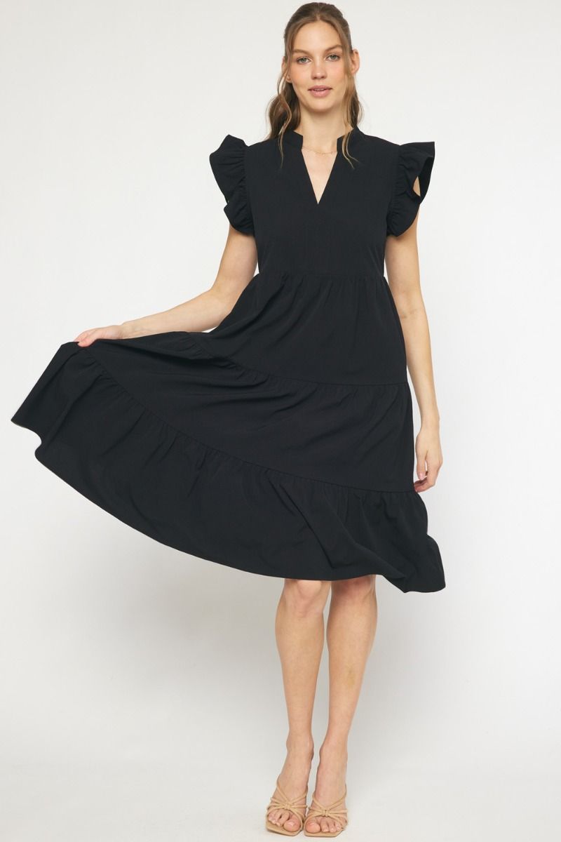 Rachel Ruffle Sleeve Tiered Midi Dress