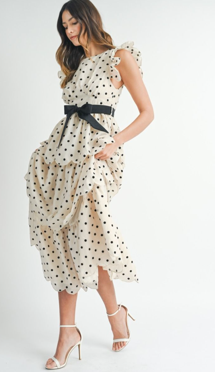 Remington Polka Dot Ruffled Tiered Midi Dress