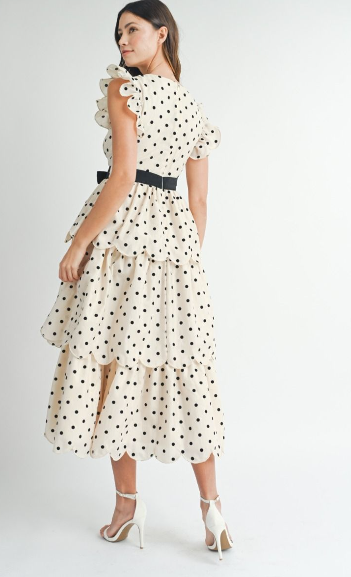 Remington Polka Dot Ruffled Tiered Midi Dress