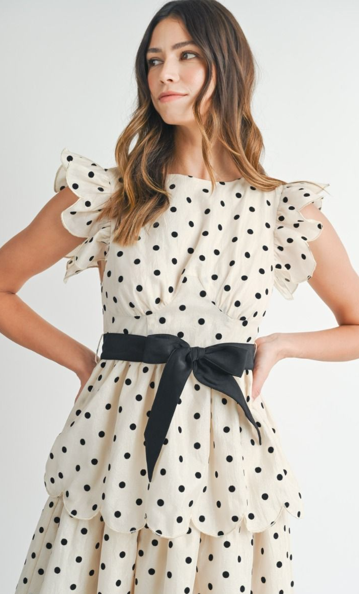Remington Polka Dot Ruffled Tiered Midi Dress