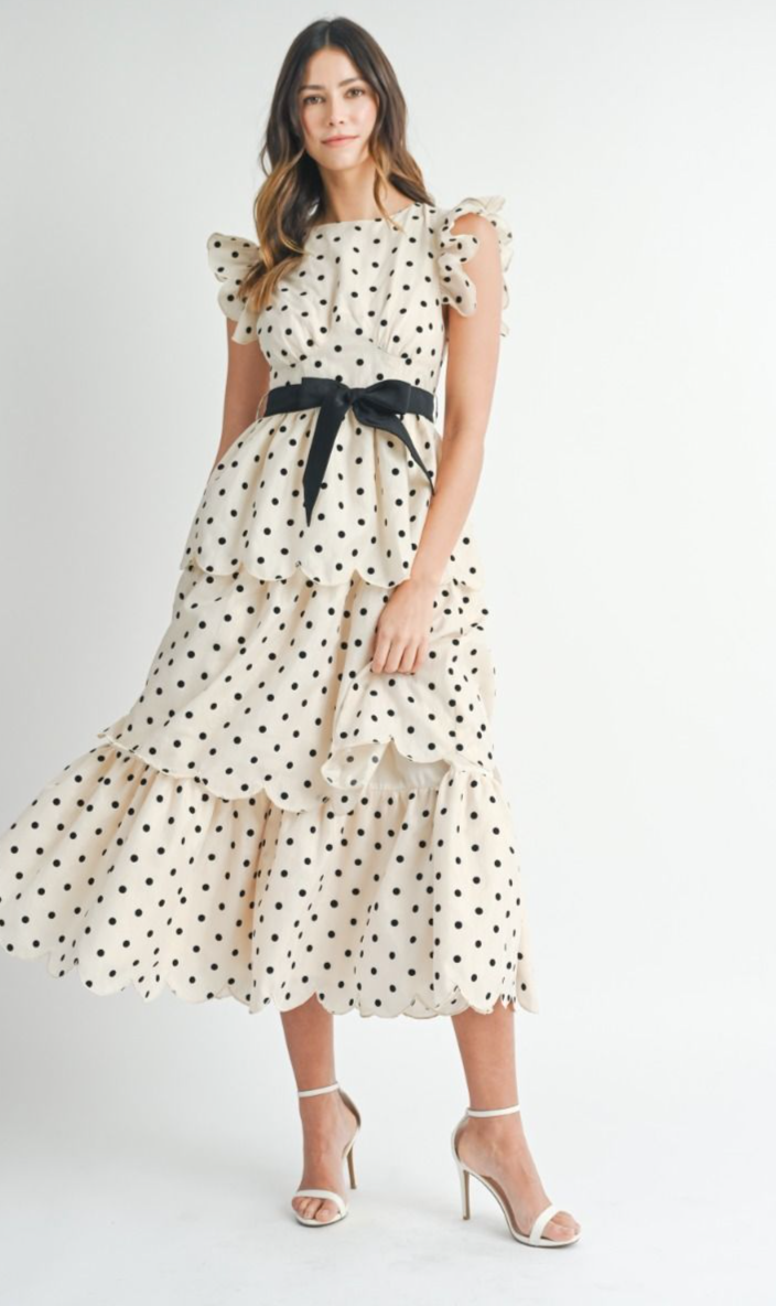 Remington Polka Dot Ruffled Tiered Midi Dress