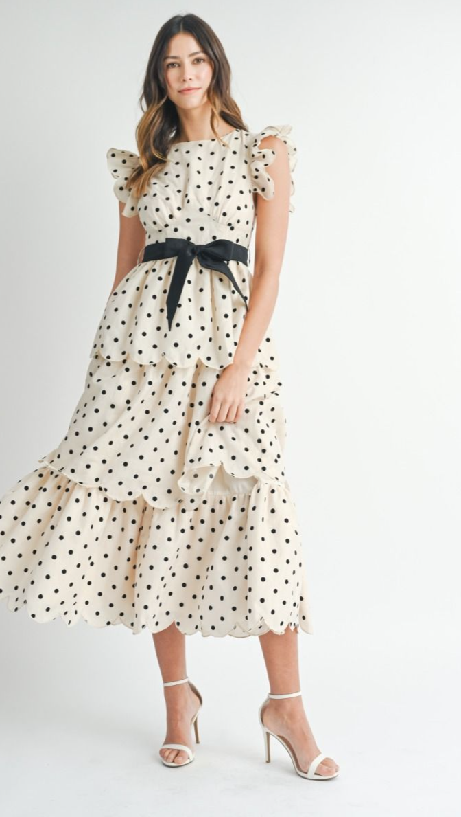 Remington Polka Dot Ruffled Tiered Midi Dress