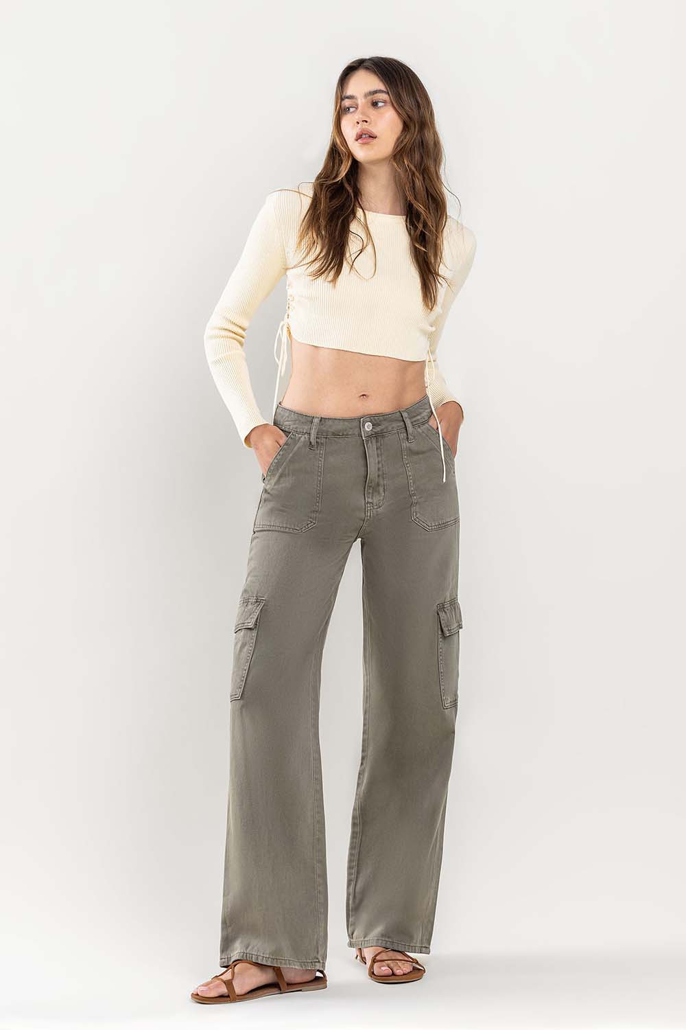 Smokey Olive Highrise Denim Cargo Pants