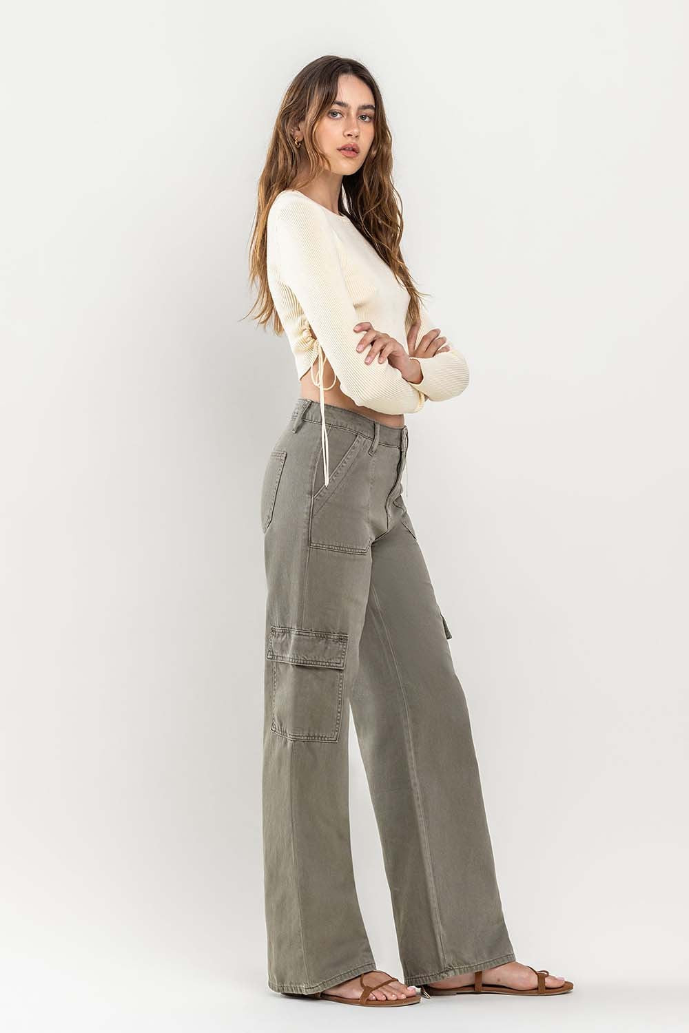 Smokey Olive Highrise Denim Cargo Pants