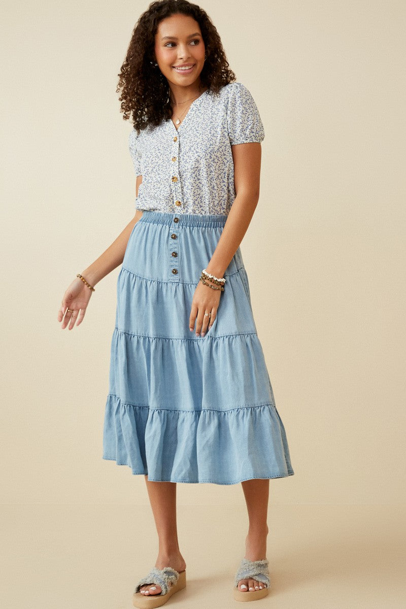 Lucy Tencel Tiered Denim Skirt