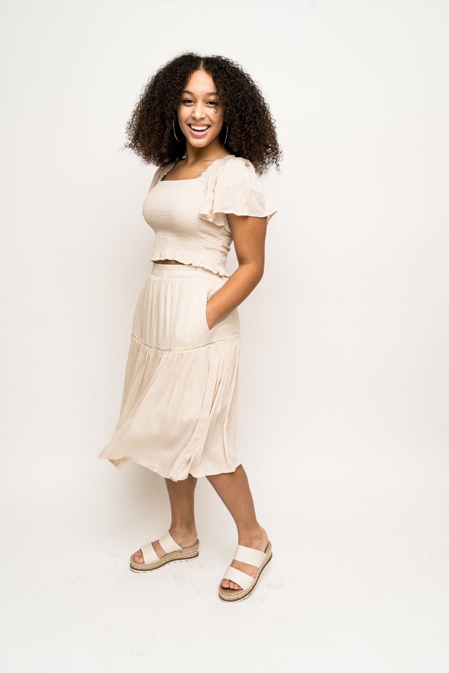 Out in the Sun Smocked Midi Skirt