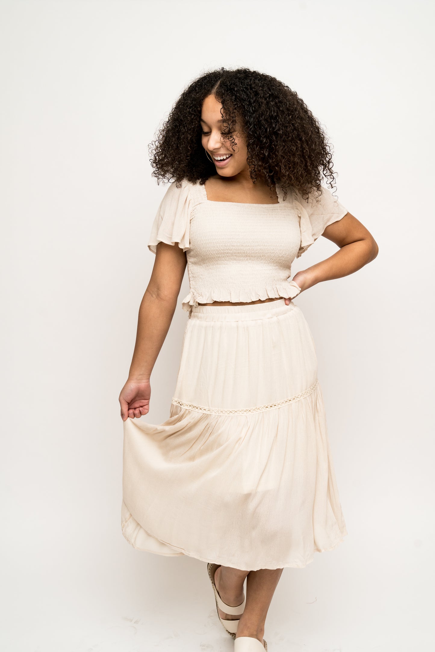 Out in the Sun Smocked Midi Skirt