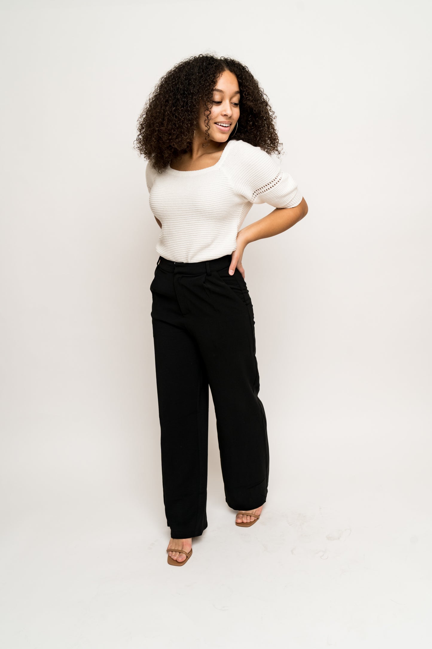 Betty Open Neck Puff Sleeve Sweater