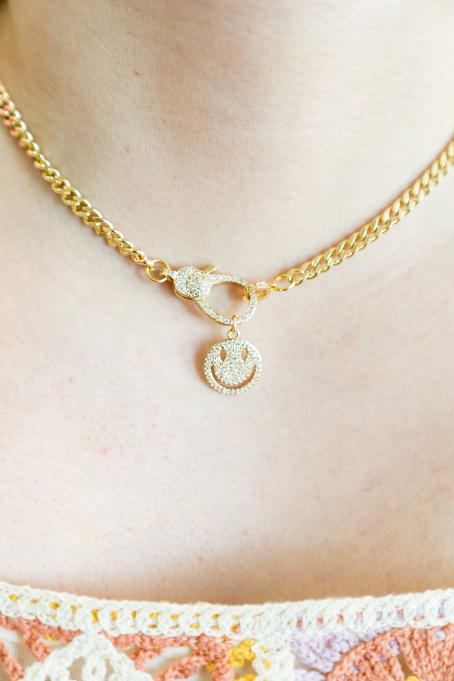 Pink Cuban Smiley Clasp Necklace