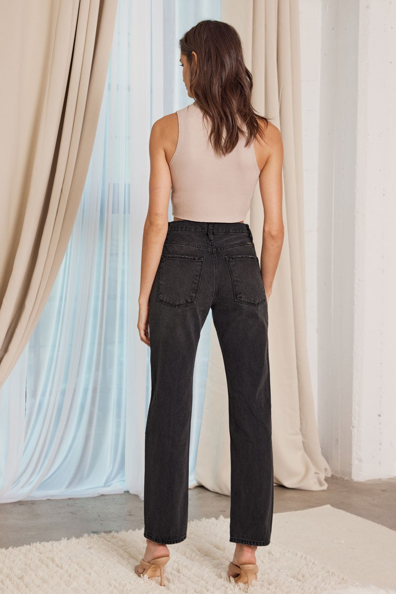 KANCAN STONE WASH BLACK BOYFRIEND HIGH RISE DENIM