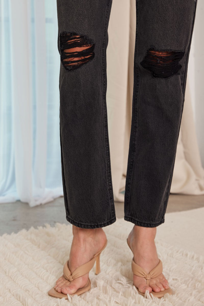 KANCAN STONE WASH BLACK BOYFRIEND HIGH RISE DENIM