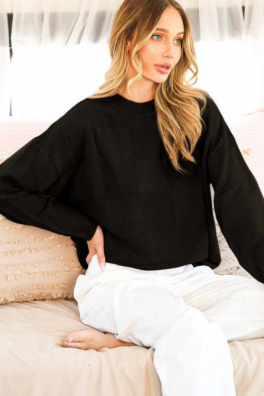 EMMALINE CHECKERED KNIT SWEATER