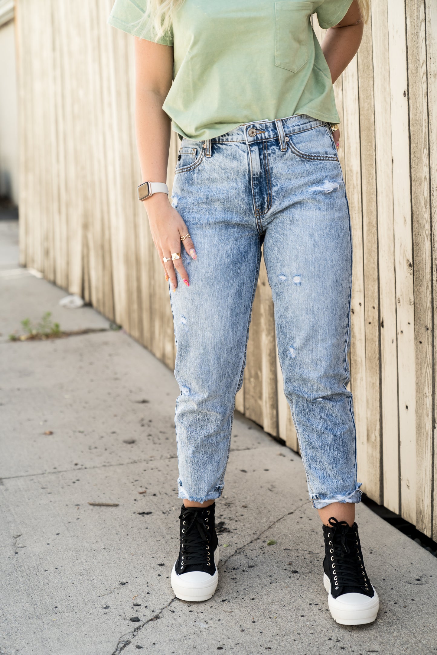 KANCAN Mom Fit Faded Tapered Leg Denim Pants