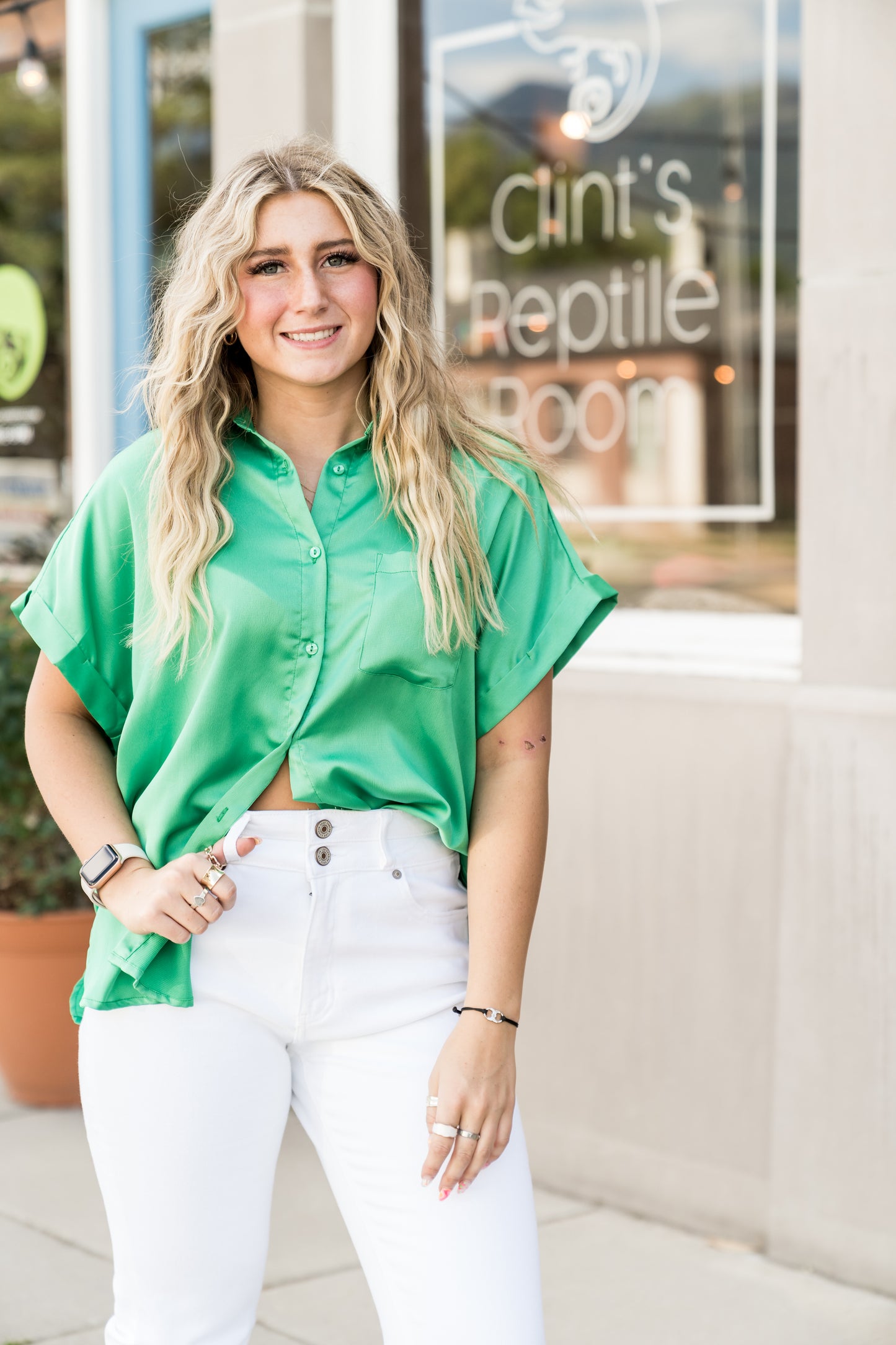 Good Luck Charm Short Sleeve Button-Up Top