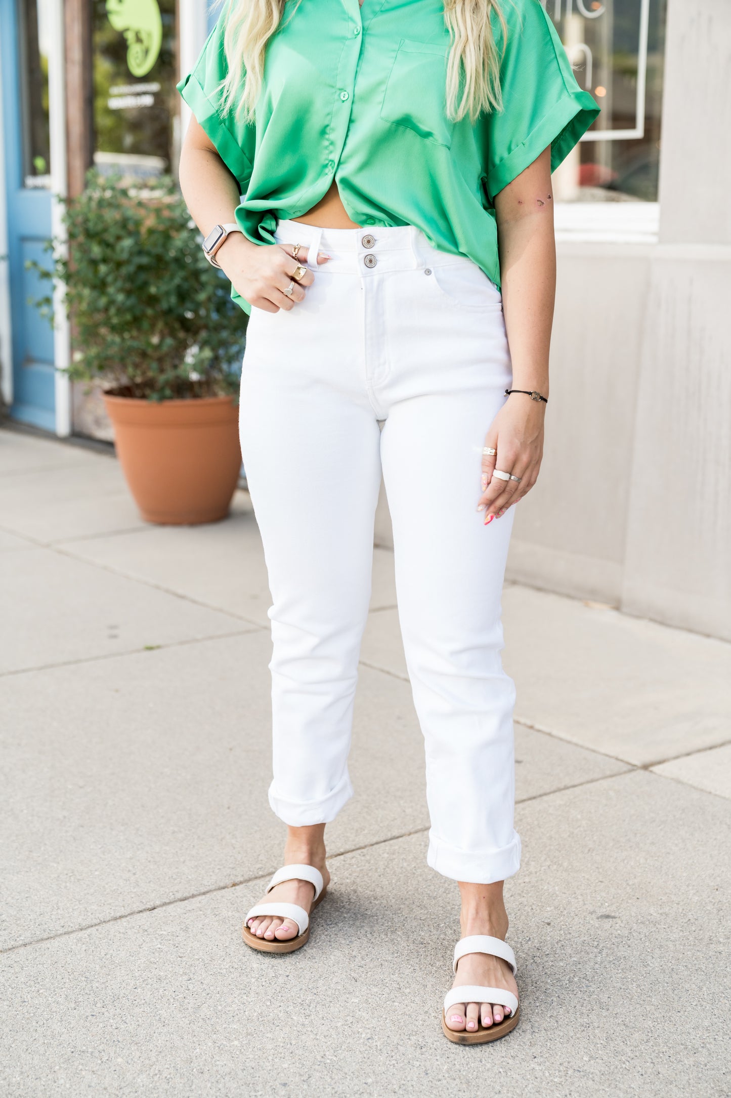 Showstopper High Rise White Slim Straight Leg Pant