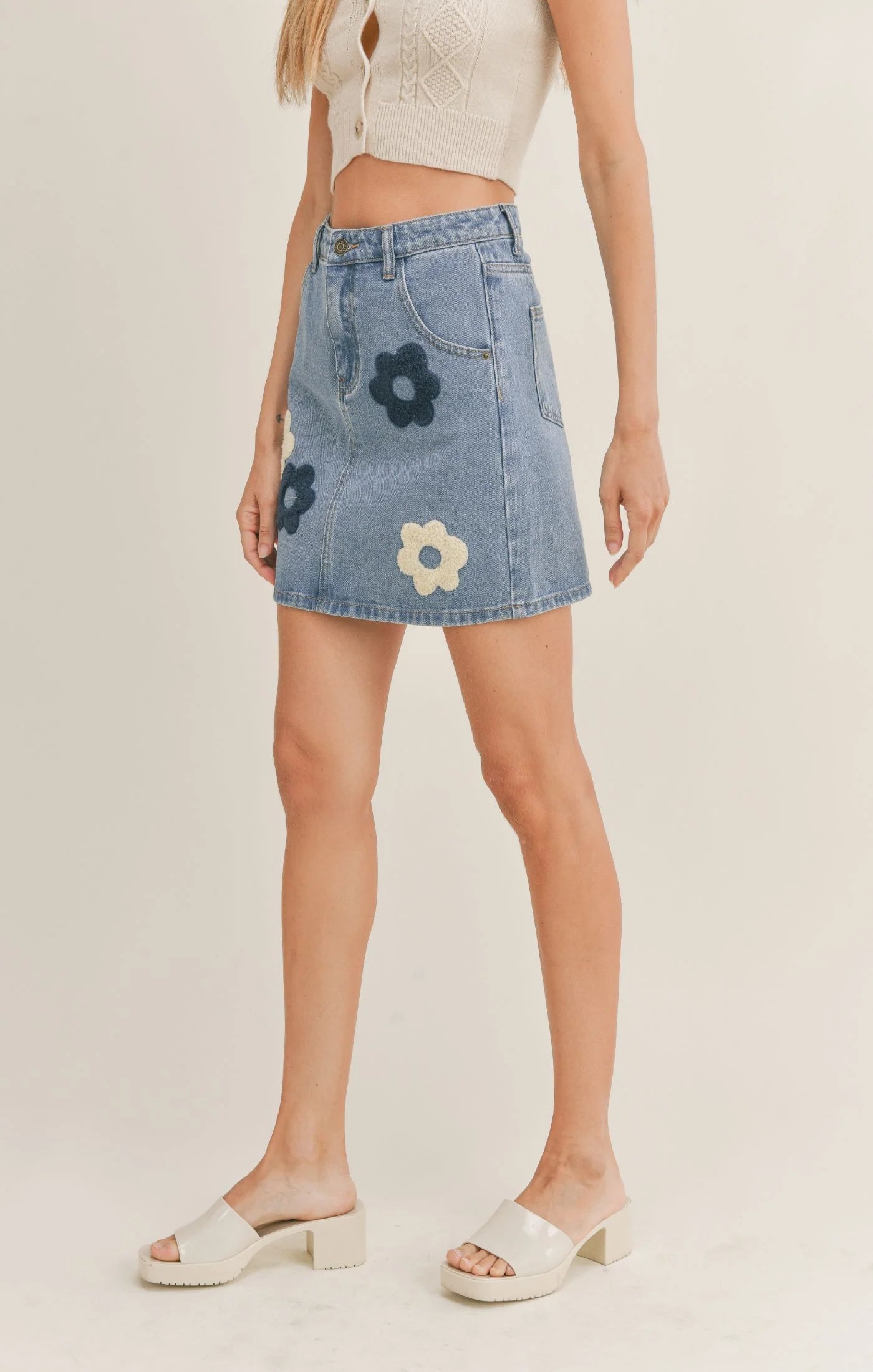 LOVE AND PEACE DENIM MINI SKIRT