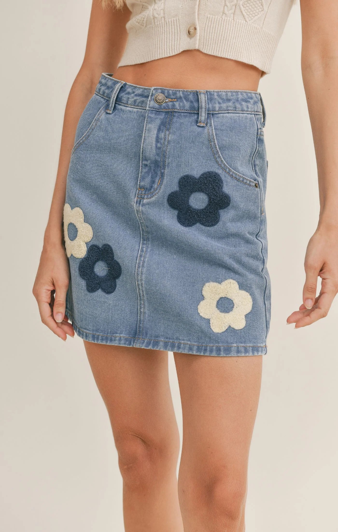 LOVE AND PEACE DENIM MINI SKIRT