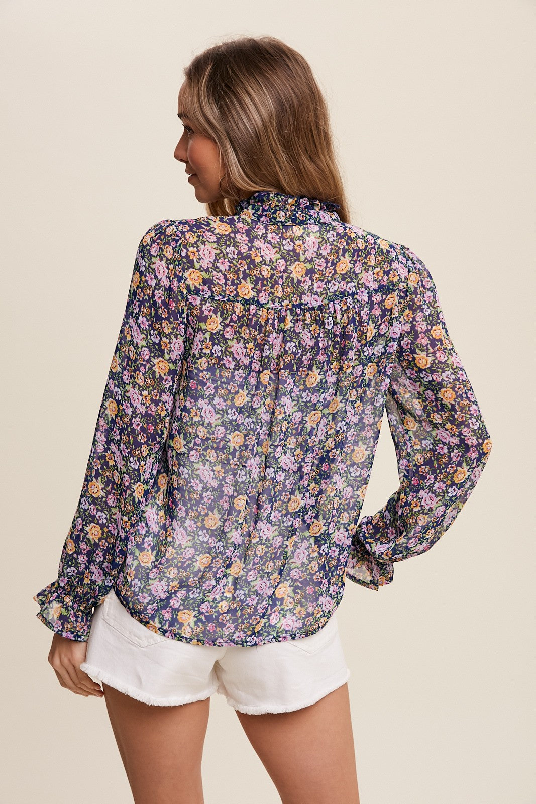GARDEN BLOSSOMS CHIFFON FLORAL BLOUSE
