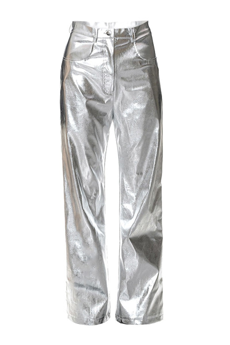BE DARING METALLIC SILVER PANTS