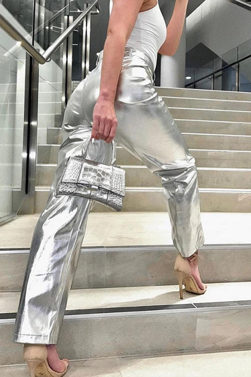 BE DARING METALLIC SILVER PANTS