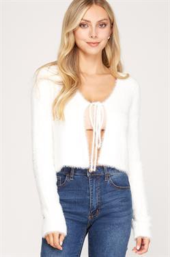 SNOWFALL FUZZY KNIT TIE SWEATER