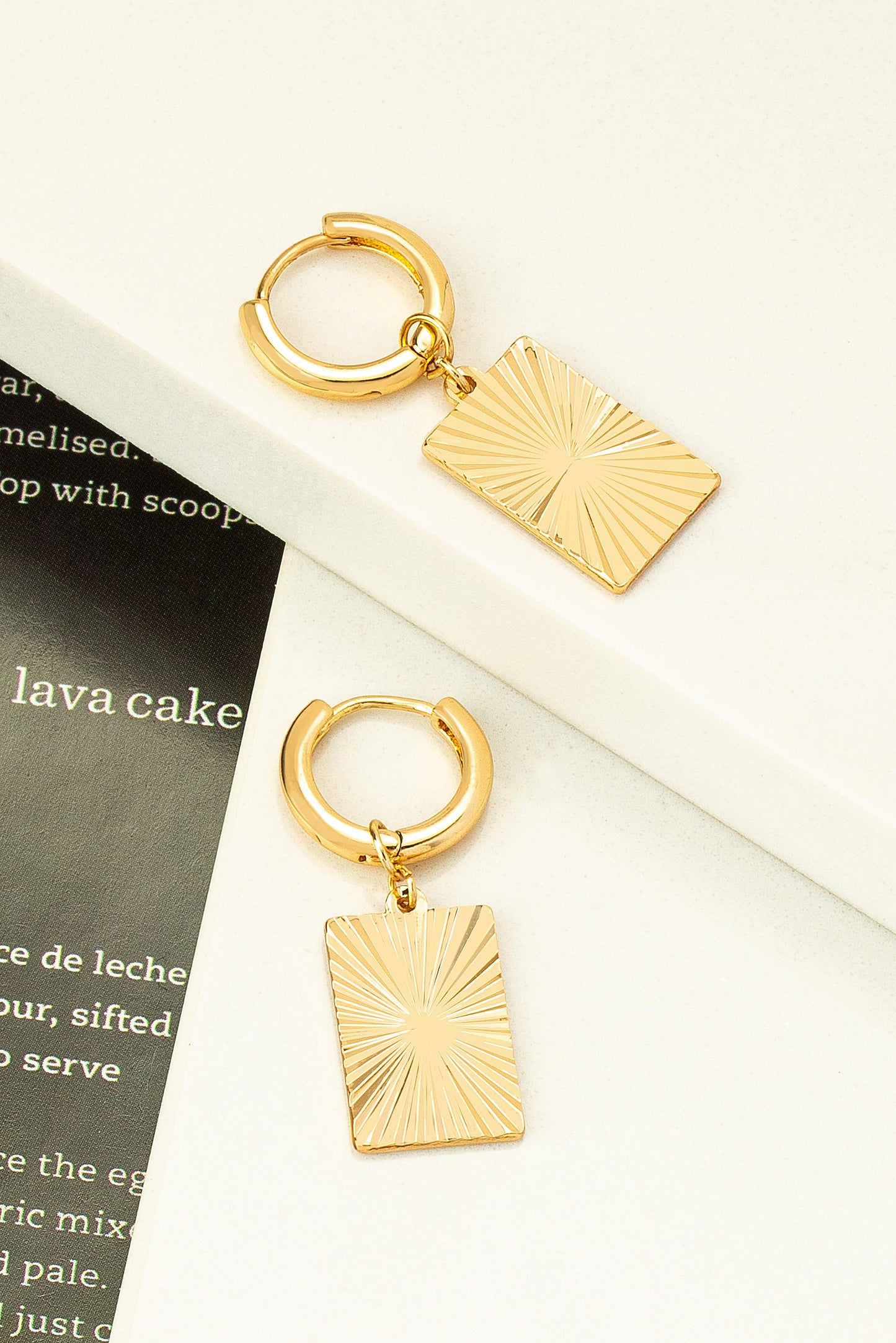 SUNRAY CHARM BRASS HUGGIE HOOP EARRINGS