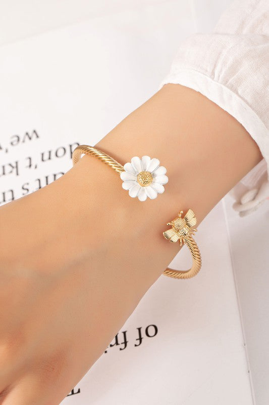 Sweet Bee and Daisy Flexible Cuff Bracelet
