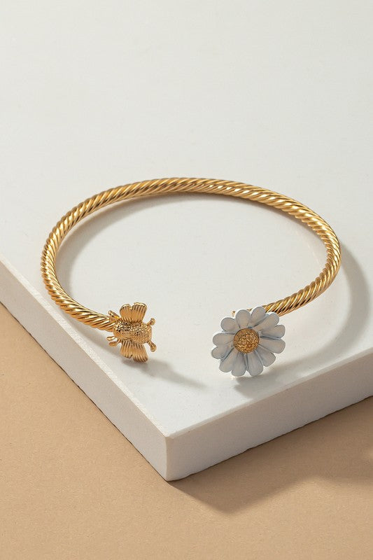 Sweet Bee and Daisy Flexible Cuff Bracelet