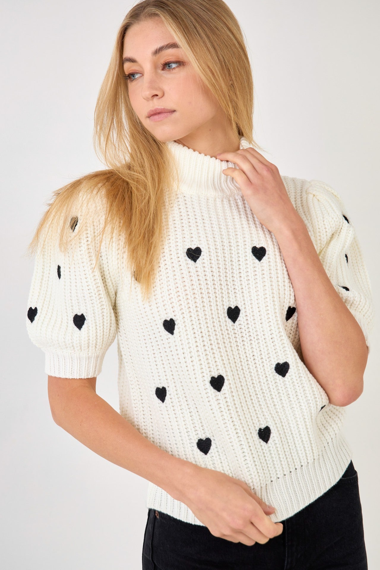 BLACK HEART MOCK NECK SWEATER