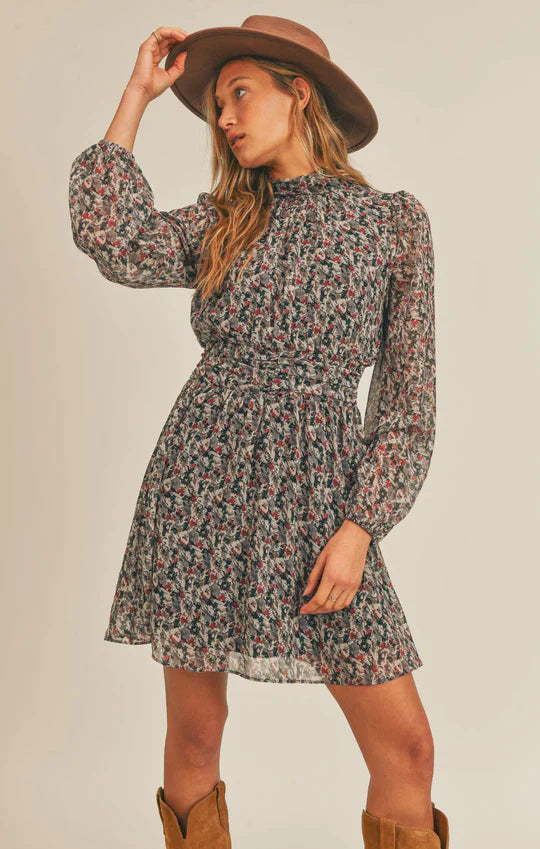 DARK ROMANCE RUCHED WAIST MINI DRESS