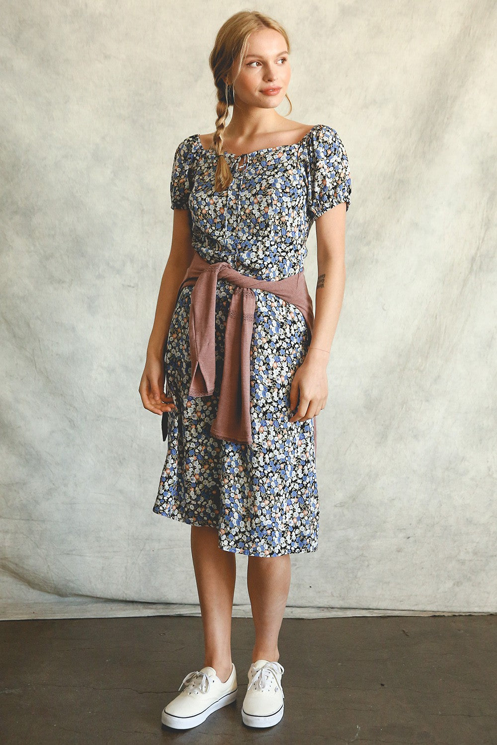 HEY DARLING DAINTY FLORAL PRINTED MIDI DRESS
