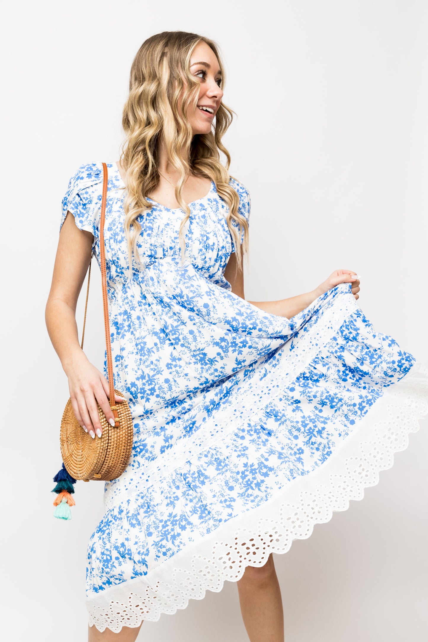 Little Details Flower Lace Trim Midi Dress