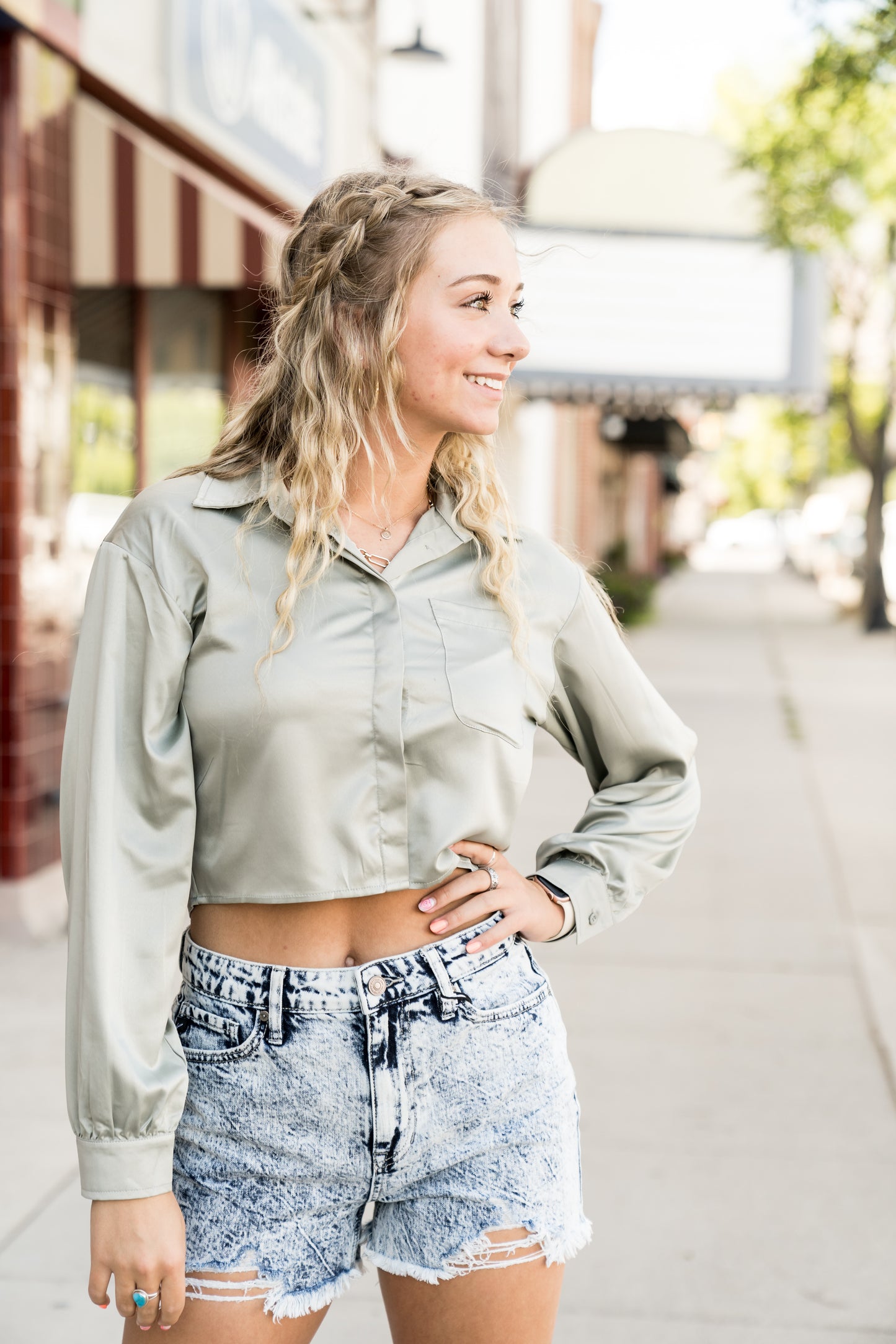 Wishful Thinking Cropped Satin Shirt