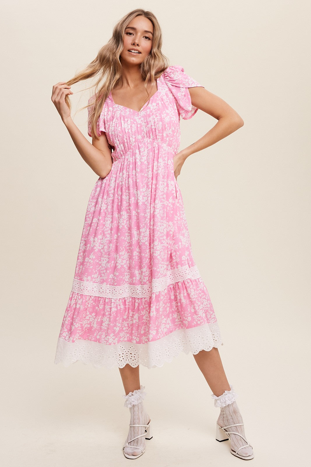 Little Details Flower Lace Trim Midi Dress